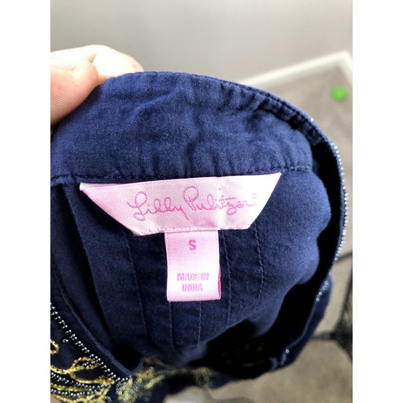 Lilly Pulitzer Women's Sarasota Beaded Tunic Top Size Small Navy Cotton - Picture 9 of 13